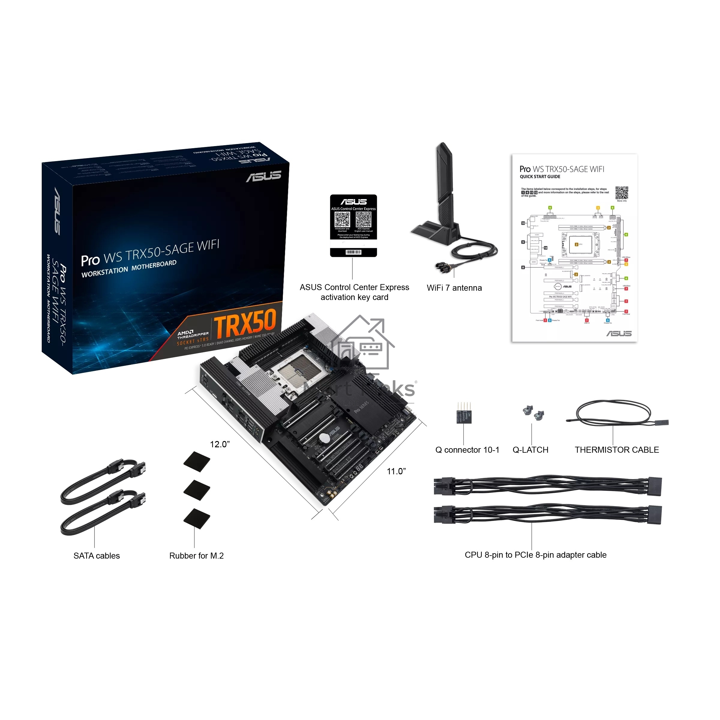 Материнская плата ASUS Pro WS TRX50-SAGE WIFI, sTR5, AMD TRX50, 4xDDR5, 4xSATA, 3xM.2, 1xSlimSAS, 1xPCI-E 5.0 x8, 1xPCI-E 4.0 x16, 1xPCI-E 4.0 x4, 2x 10Gb LAN, 2xUSB-A 2.0, 6xUSB-A 3.2 Gen 2, 1xUSB-C 3.2 Gen 2x2, 2x3.5 мм, 5.1, E-ATX