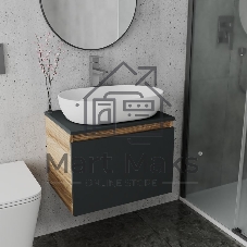 Комплект для ванной, 3 предмета (Тумба подвесная Bau Blackwood 60 графит + Раковина BAU 59х40, Смеситель высокий Hotel Still, нерж. сталь)