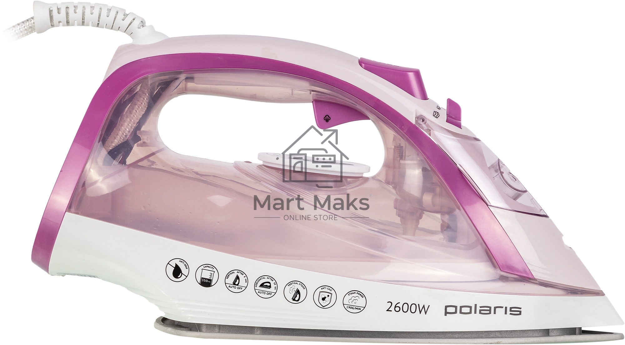Утюг Polaris PIR2668AK 3m белый/розовый 2600Вт