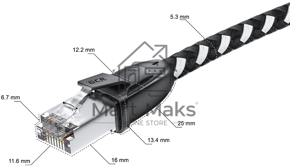 Патч-корд GCR PROF прямой 5.0m, UTP медь кат.6, STRONG черно-белый нейлон, ethernet high speed 10 Гбит/с, T568B, GCR-52779