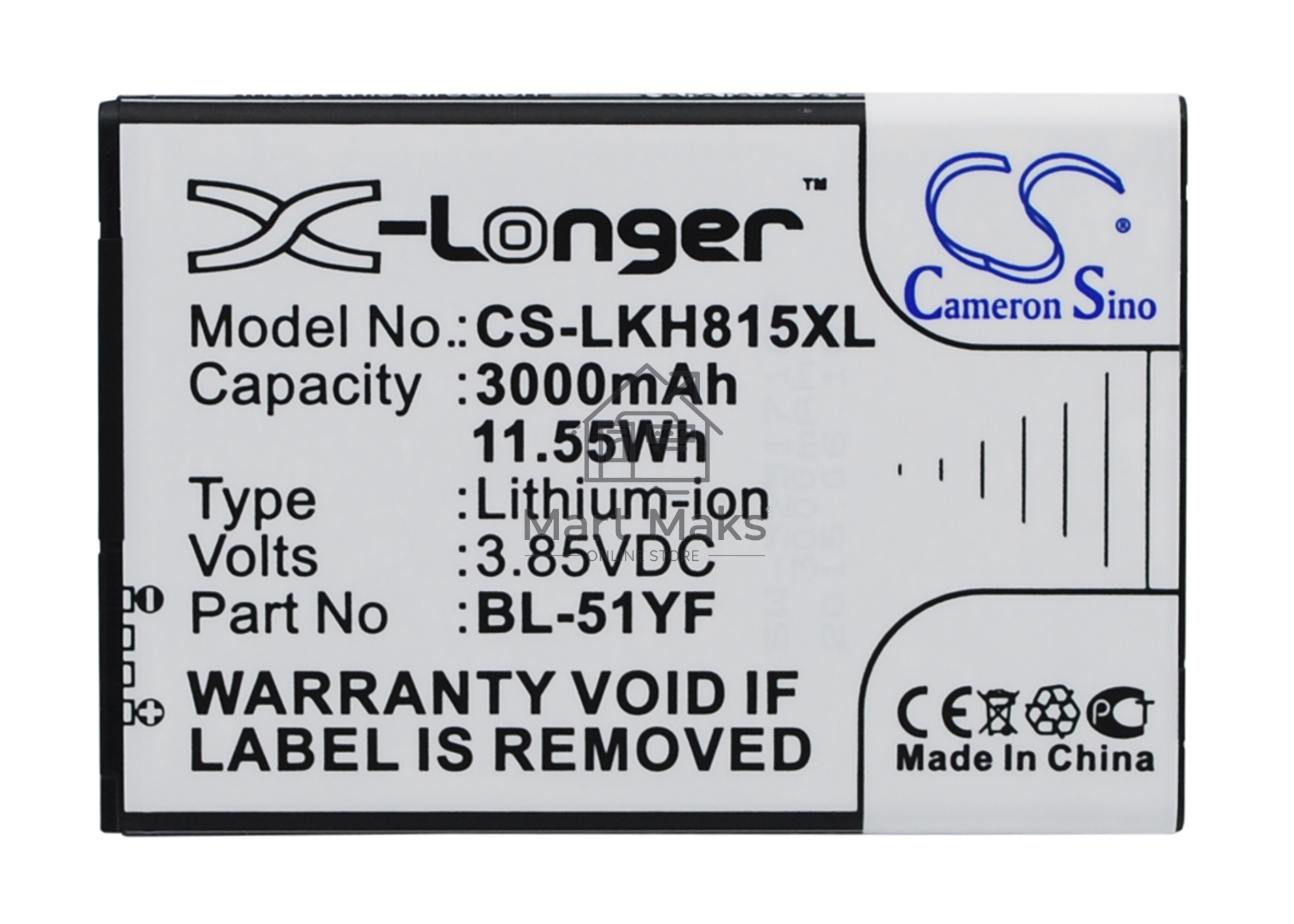 Аккумулятор CameronSino CS-LKH815XL (BL-51YF) для LG G4 H818 3.85V / 3000mAh / 11.55Wh
