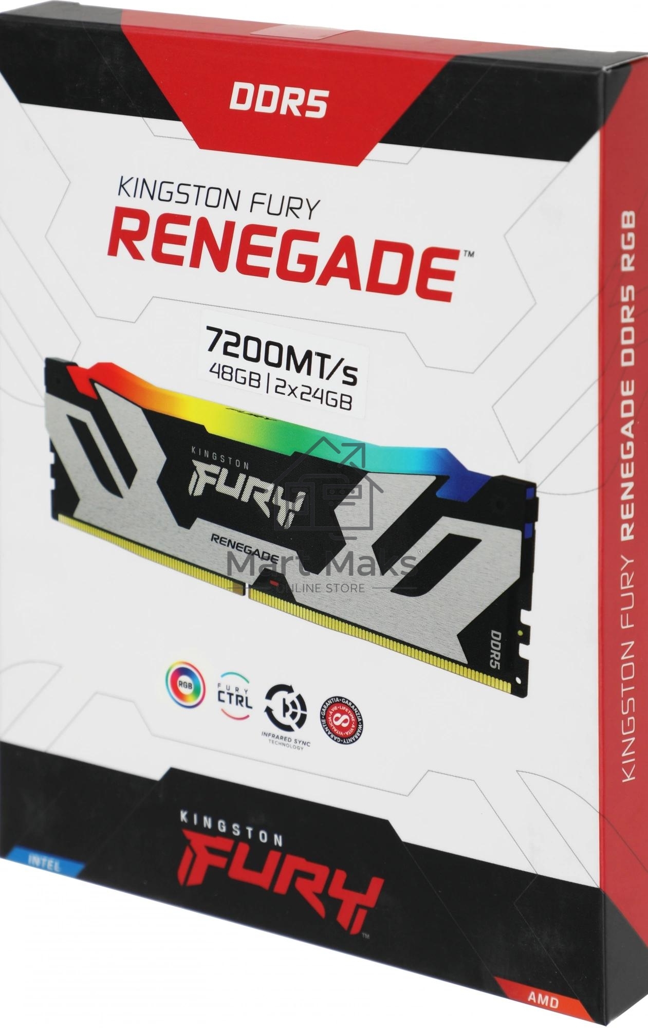 Оперативная память Kingston Fury Renegade, DDR5, 32GB (2x16GB), 7600MHz, CL38, DIMM, с радиатором, RGB, серебристый/черный