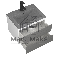 Тумба под раковину Bau Stil Loft grey brushed, раковина кварцевая BAU Stil 58, серый металлик, смеситель Hotel Black, черный