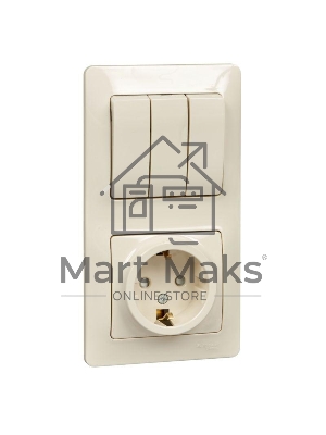 Блок комбинированный GLOSSA розетка защ. шторки с заземл. + выкл. 3-кл. беж. SchE GSL000278