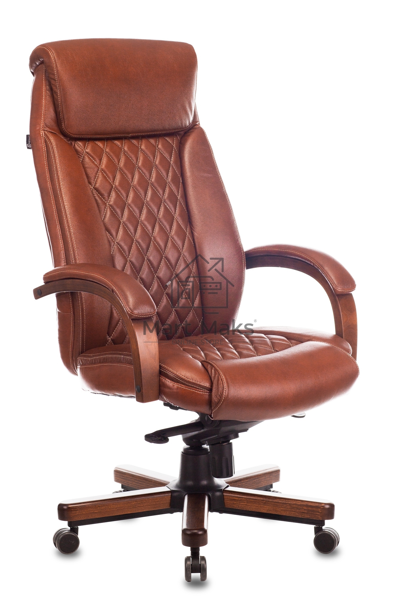 Кресло руководителя Бюрократ T-9924WALNUT светло-коричневый Leather Eichel, кожа, с подголов. крестовина металл/дерево