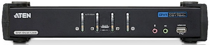 Переключатель KVM ATEN CS1784A-AT-G KVM+Audio+USB 2.0, 1 user USB+DVI => 4 cpu USB+DVI, со шнурами USB 4х1.8м., 2560x1600 60Hz DVI-D Dual Link/2048x