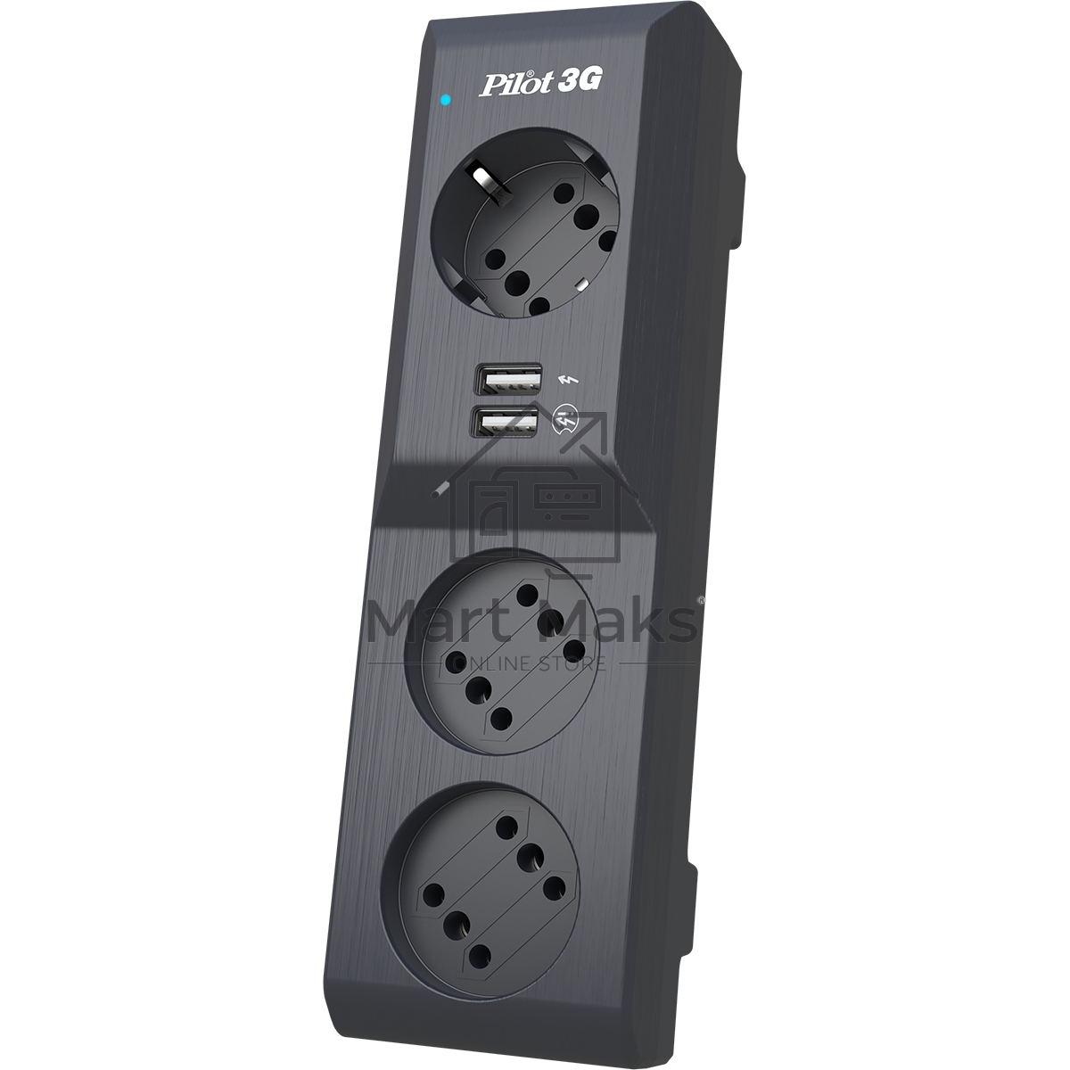 Сетевой фильтр Surge protector Pilot 3G 3xGP euro outlets, 10А/2.2кВа, 2xUSB, 10m, black