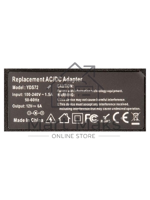 Блок питания для монитора и телевизора LCD 12V 6A, 72W, 5.5х2.1