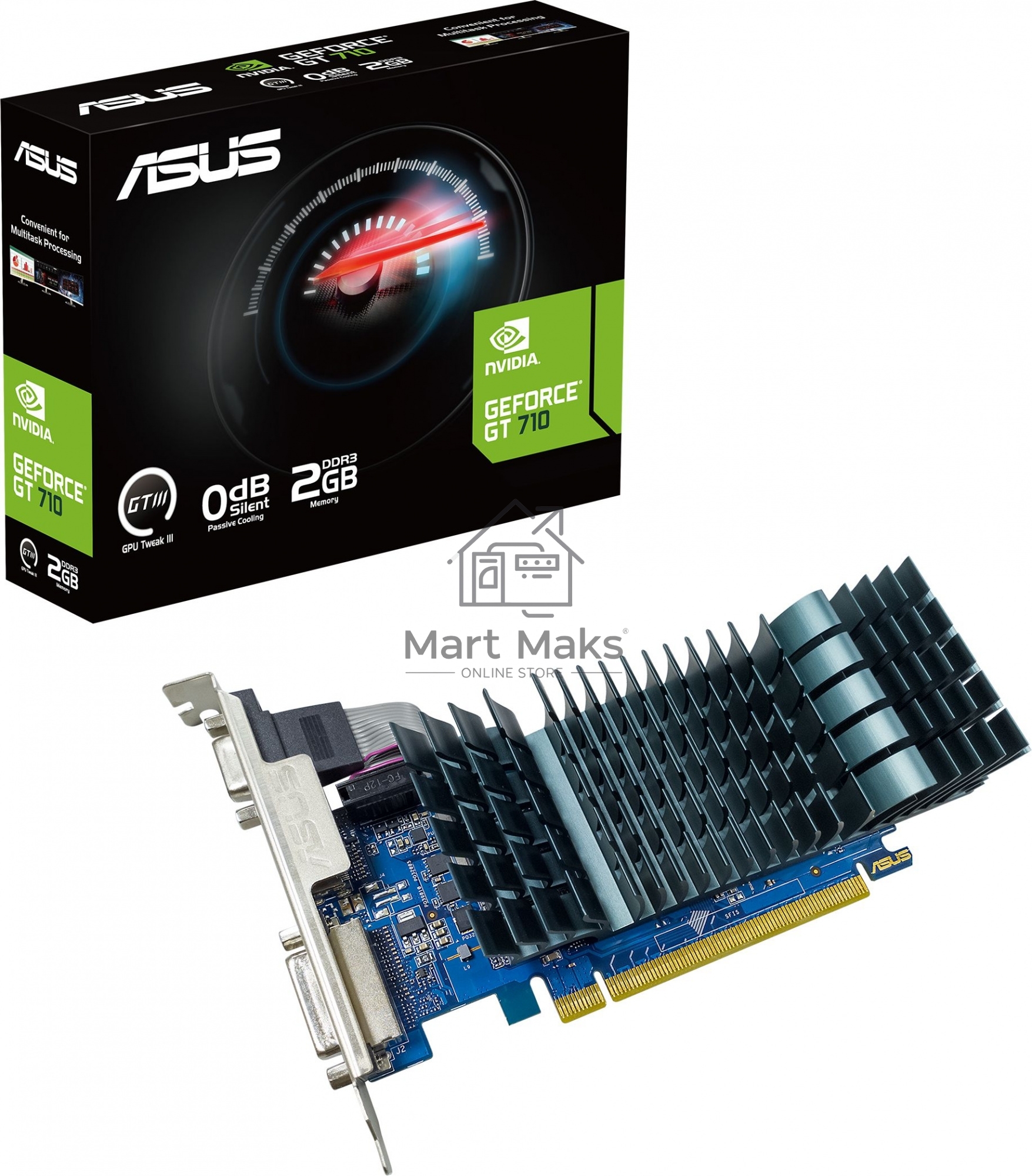 Видеокарта Asus PCI-E GT710-SL-2GD3-BRK-EVO NVIDIA GeForce GT 710 2048Mb 64 DDR3 954/5012 DVIx1 HDMIx1 CRTx1 HDCP Ret low profile