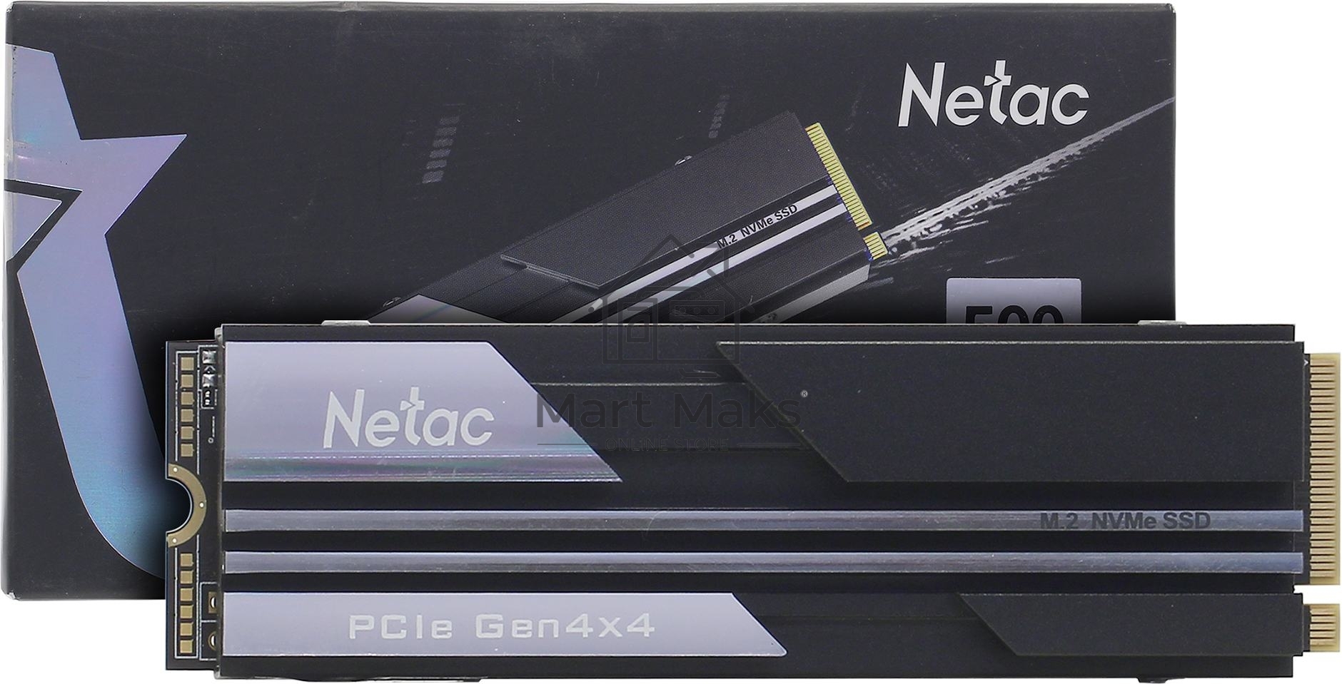 Накопитель SSD Netac NV5000, 500GB, M.2 2280, PCIe 4.0 x4, NVMe, R/W 5000/2500, с радиатором