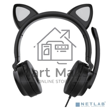 Гарнитура для игр и стриминга с подсветкой, складная, Qumo Game Cat Black (GHS 0034), подключение 1х3,5 Jack + питание USB