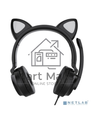 Гарнитура для игр и стриминга с подсветкой, складная, Qumo Game Cat черный (GHS 0034), подключение 1х3,5 Jack + питание USB