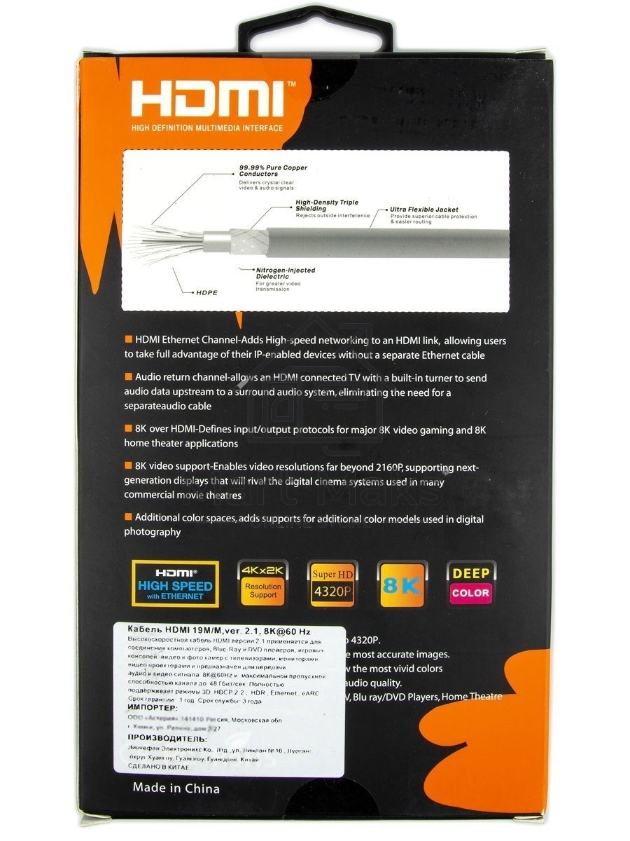 Кабель HDMI 19M/M,ver. 2.1, 8K@60 Hz 2m метал разъемы, нейлоновая оплетка Telecom <TCG300-2M>