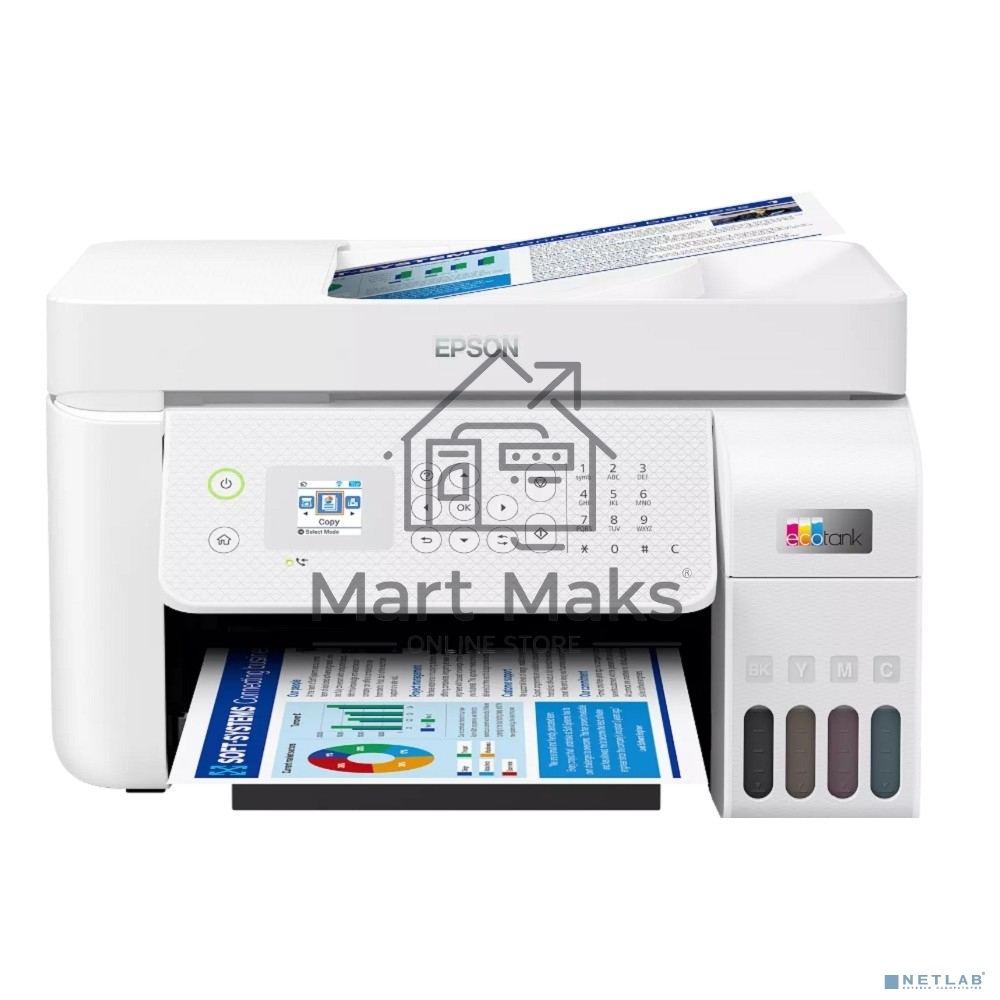 МФУ струйное Epson EcoTank L5296 (C11CJ65411) белый, A4, ч/б печ. 33стр/мин., цв. печ. 15стр/мин., 5760x1440 DPI, 2400х1200 DPI, USB, Ethernet, Wi-Fi