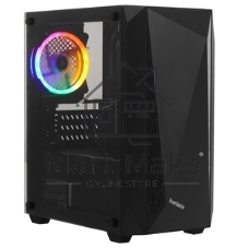 Компьютерный корпус Minitower ExeGate Mistery R2-NPX450 (mATX, БП 450NPX с вент. 12 см, 2*USB+1*USB 3.0, аудио, черный, 1 вент. 12см с RGb подсветкой и полоса на передней панели, боковая панель - закаленное стекло)