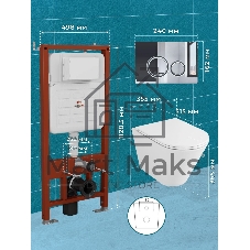 Комплект BAU 6 в 1: усиленная инсталляция BAU IDEAL, унитаз подвесной безободковый торнадо обратного потока Bau Nimb Hurricane-2, сиденье микролифт, клавиша BAU Wheel антивандальная, нерж. сталь хром