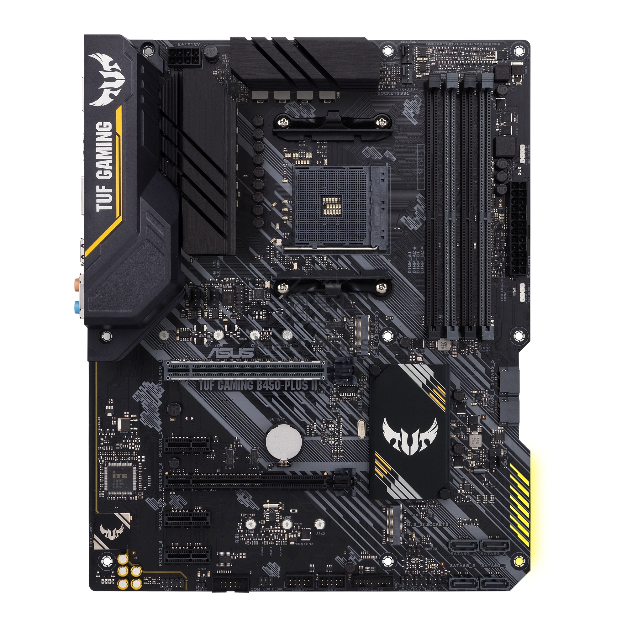 Материнская плата ASUS TUF GAMING B450-PLUS II, AM4, AMD B450, 4xDDR4, 6xSATA, 2xM.2, 1xPCI-E 3.0 x16, 1xPCI-E 2.0 x16, 3xPCI-E x1, 1xHDMI, 1xDP, 1x 1Gb LAN, 4xUSB 3.2 Gen 1, 1xUSB 3.2 Gen 2, 1xUSB-C 3.2 Gen 2, 5x3.5 мм, 7.1, ATX