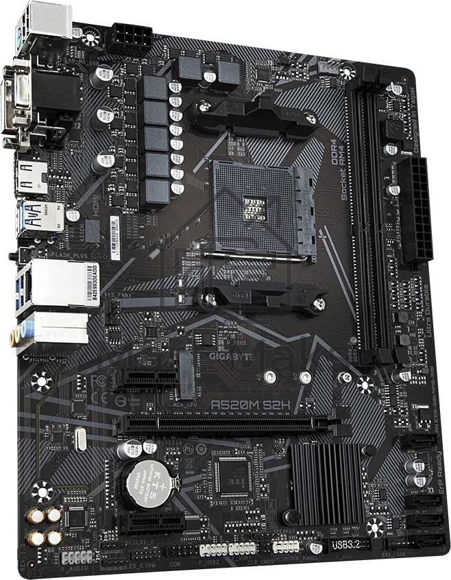 Материнская плата Gigabyte A520M S2H, AM4, AMD A520, 2xDDR4, 4xSATA, 1xM.2, 1xPCIe 3.0 x16, 2xPCIe x1, 1xHDMI, 1xDVI-D, 1xVGA, 1x 1Gb LAN, 4xUSB-A 3.2 Gen 1, 2xUSB-A 2.0, 3x3.5 мм, 7.1, mATX