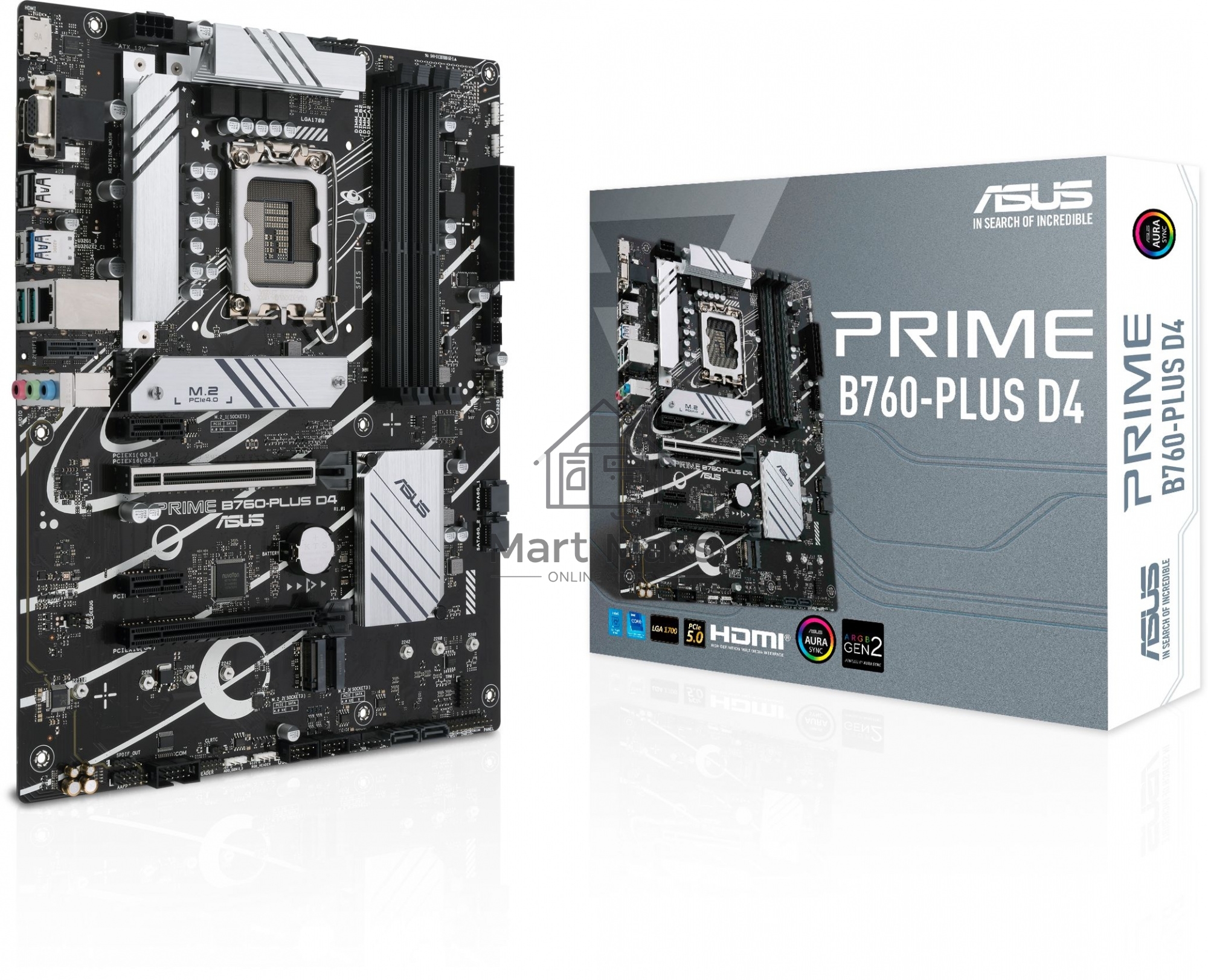 Материнская плата ASUS PRIME B760-PLUS D4, LGA 1700, Intel B760, 4xDDR4, 4xSATA, 3xM.2, 1xPCIe 4.0 x4, 1xPCIe 5.0 x16, 1xHDMI, 1xDP, 1xVGA, 1x 2.5Gb LAN, 1xUSB 3.2 Gen 2, 2xUSB-A 3.2 Gen 2, 3x3.5 мм, 7.1, ATX