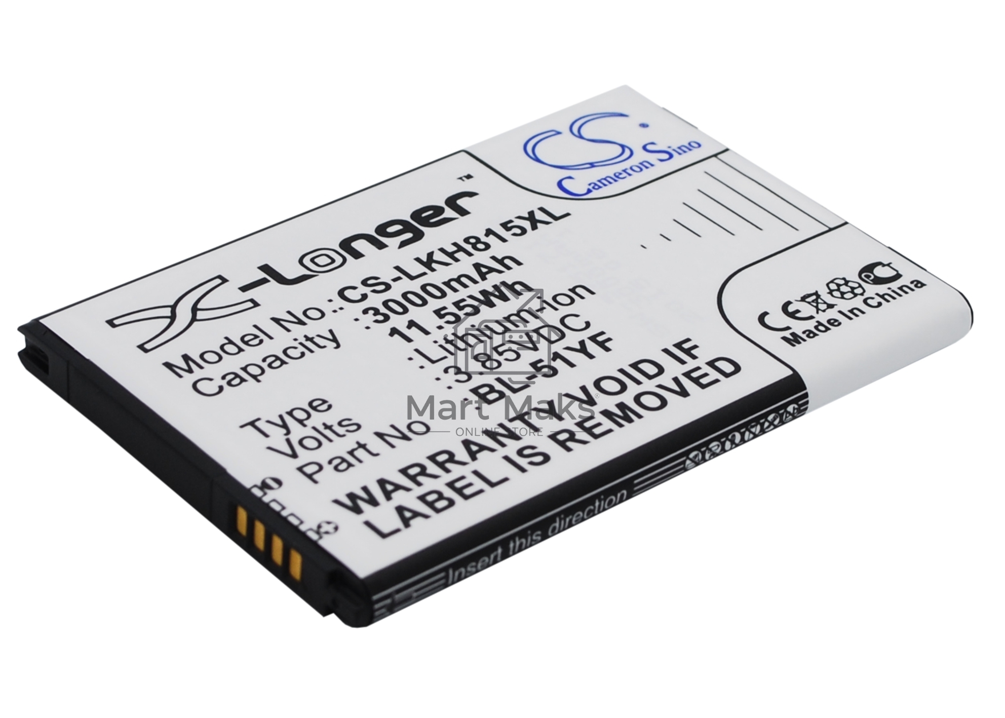 Аккумулятор CameronSino CS-LKH815XL (BL-51YF) для LG G4 H818 3.85V / 3000mAh / 11.55Wh