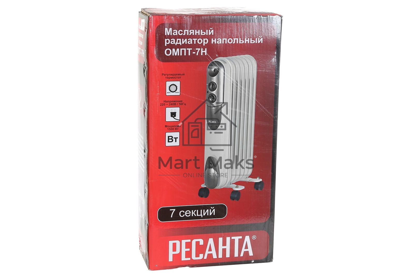 Масляный обогреватель Ресанта ОМПТ-7Н (7 секций) белый, 1500 Вт, 15 м2, термостат 67/3/3