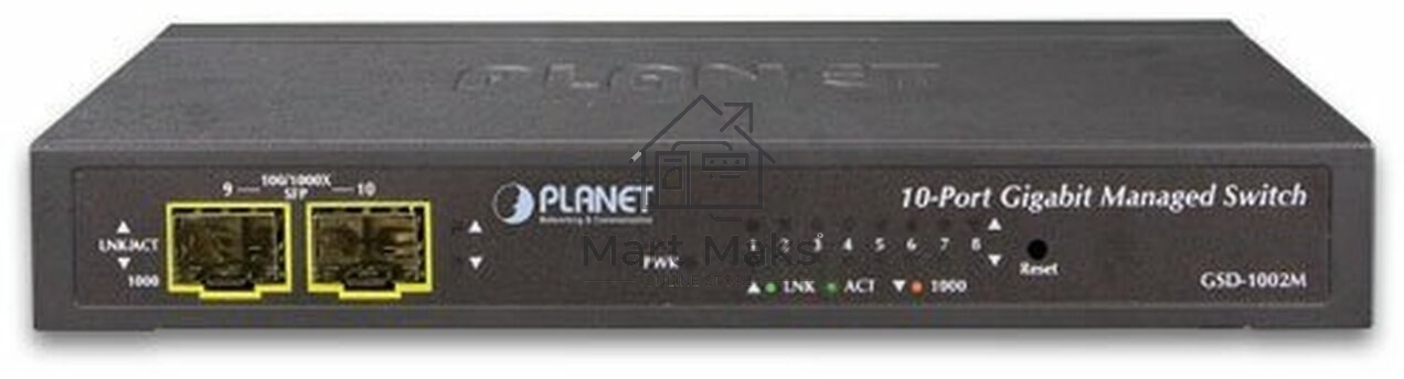 Управляемый коммутатор GSD-1002M IPv4/IPv6 Managed 8-Port 10/100/1000Mbps + 2-Port 100/1000X SFP Gigabit Desktop Ethernet Switch (POE PD, External PWR)