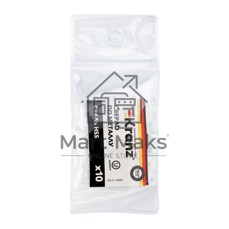 Сверло по металлу 1,5х40х18 мм HSS (10 шт. в упаковке) DIN 338 Kranz