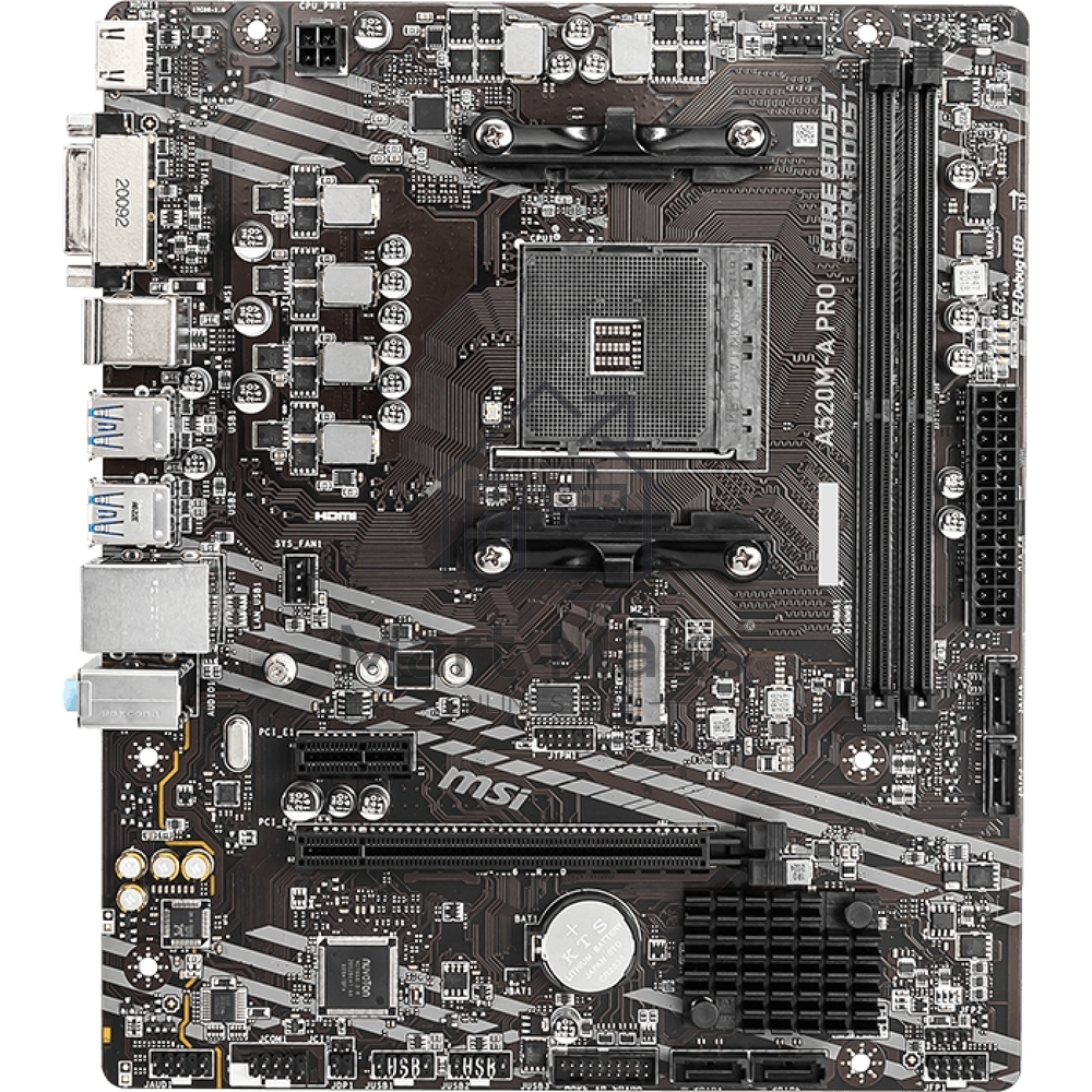 Материнская плата MSI A520M-A PRO, AM4, AMD A520, 2xDDR4, 4xSATA, 1xM.2, 1xPCIe 3.0 x16, 1xDVI-D, 1xHDMI, 1x 1Gb LAN, 2xUSB 2.0, 4xUSB 3.2 Gen 1, 3x3.5 мм, 7.1, mATX
