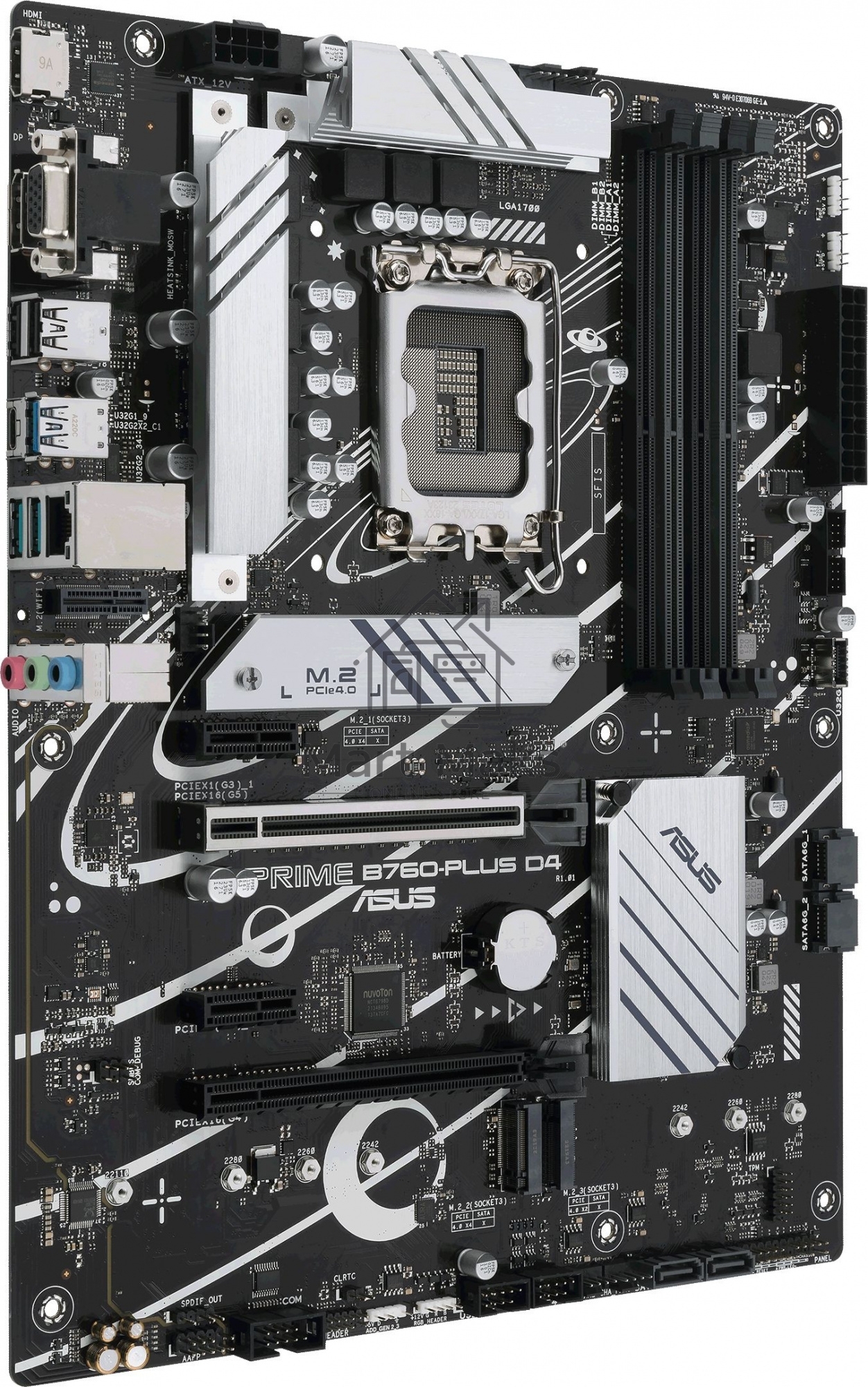 Материнская плата ASUS PRIME B760-PLUS D4, LGA 1700, Intel B760, 4xDDR4, 4xSATA, 3xM.2, 1xPCIe 4.0 x4, 1xPCIe 5.0 x16, 1xHDMI, 1xDP, 1xVGA, 1x 2.5Gb LAN, 1xUSB 3.2 Gen 2, 2xUSB-A 3.2 Gen 2, 3x3.5 мм, 7.1, ATX