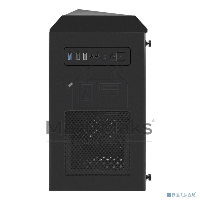 Компьютерный корпус Minitower Exegate EX294384RUS Mistery R2 (mATX, без БП, 2*USB+1*USB3.0, аудио, черный, 1 вент. 12см с RGB подсветкой и полоса на передней панели, боковая панель - закаленное стекло)