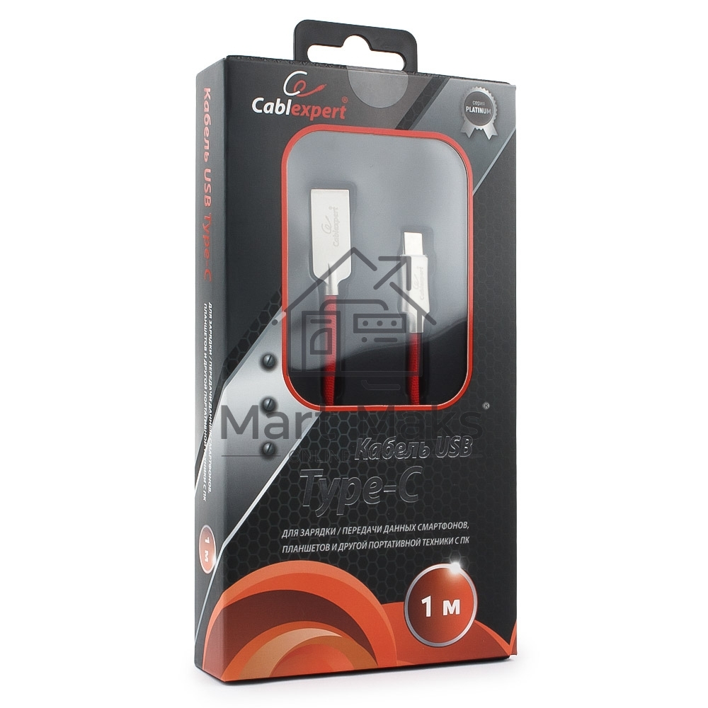 Кабель USB 2.0 Cablexpert CC-P-USBC02R-1M, AM/Type-C, серия Platinum, длина 1м, красный, блистер