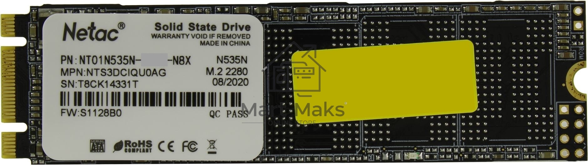 Накопитель SSD Netac N535N, 512GB, M.2 2280, SATA-III, R/W 540/490