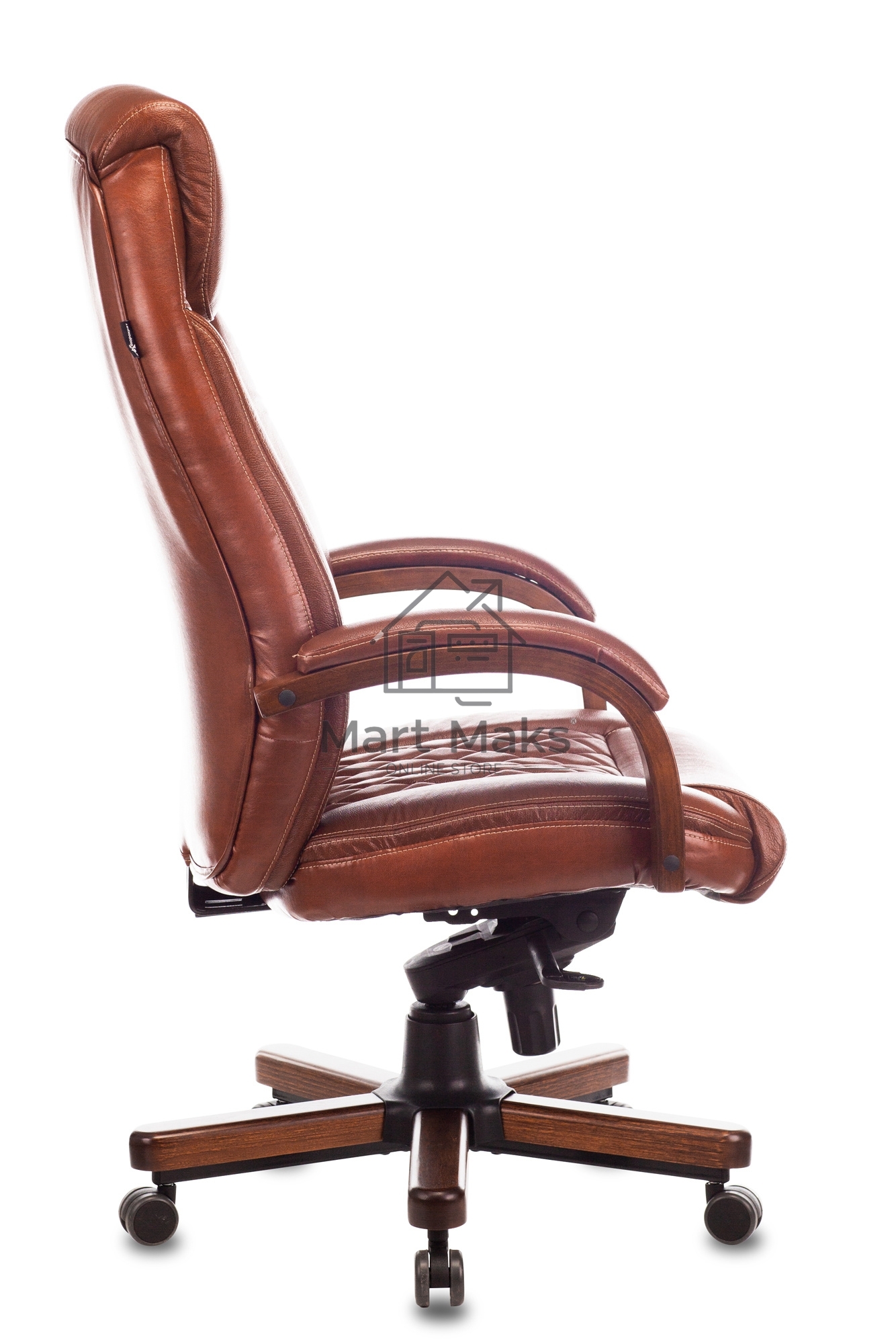 Кресло руководителя Бюрократ T-9924WALNUT светло-коричневый Leather Eichel, кожа, с подголов. крестовина металл/дерево