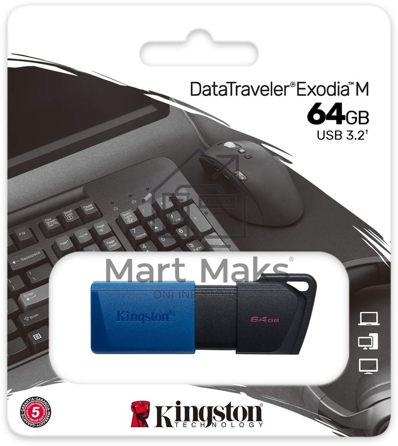 Флешка USB R/W R/W Kingston 64Gb DataTraveler Exodia M DTXM/64GB USB3.0 черный/синий