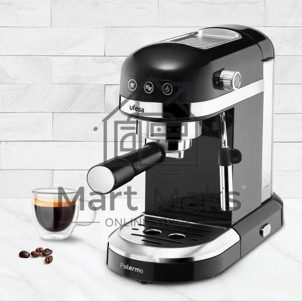 Кофеварка рожковая Ufesa PALERMO BLACK черный, исп. кофе - молотый, 1.5 л, 1350 Вт, 20 Бар.