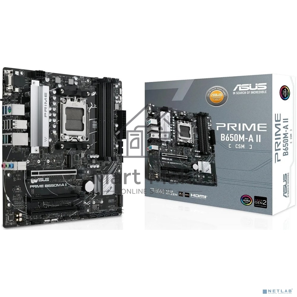 Материнская плата ASUS PRIME B650M-A II-CSM, AM5, AMD B650, 4xDDR5, 4xSATA, 2xM.2, 1xPCI-E 4.0 x16, 1x 2.5Gb LAN, 2xUSB-A 3.2 Gen 1, 2xUSB-A 3.2 Gen 2, 4xUSB 2.0, 1xDisplayPort, 1xHDMI, 1xVGA, 3x3.5 мм, 7.1, Micro-ATX