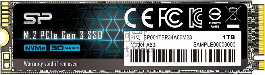 Накопитель SSD Silicon Power P34A60, 1Tb, PCIe 3.0 x4, M.2 2280, NVMe, R/W 2200/1600