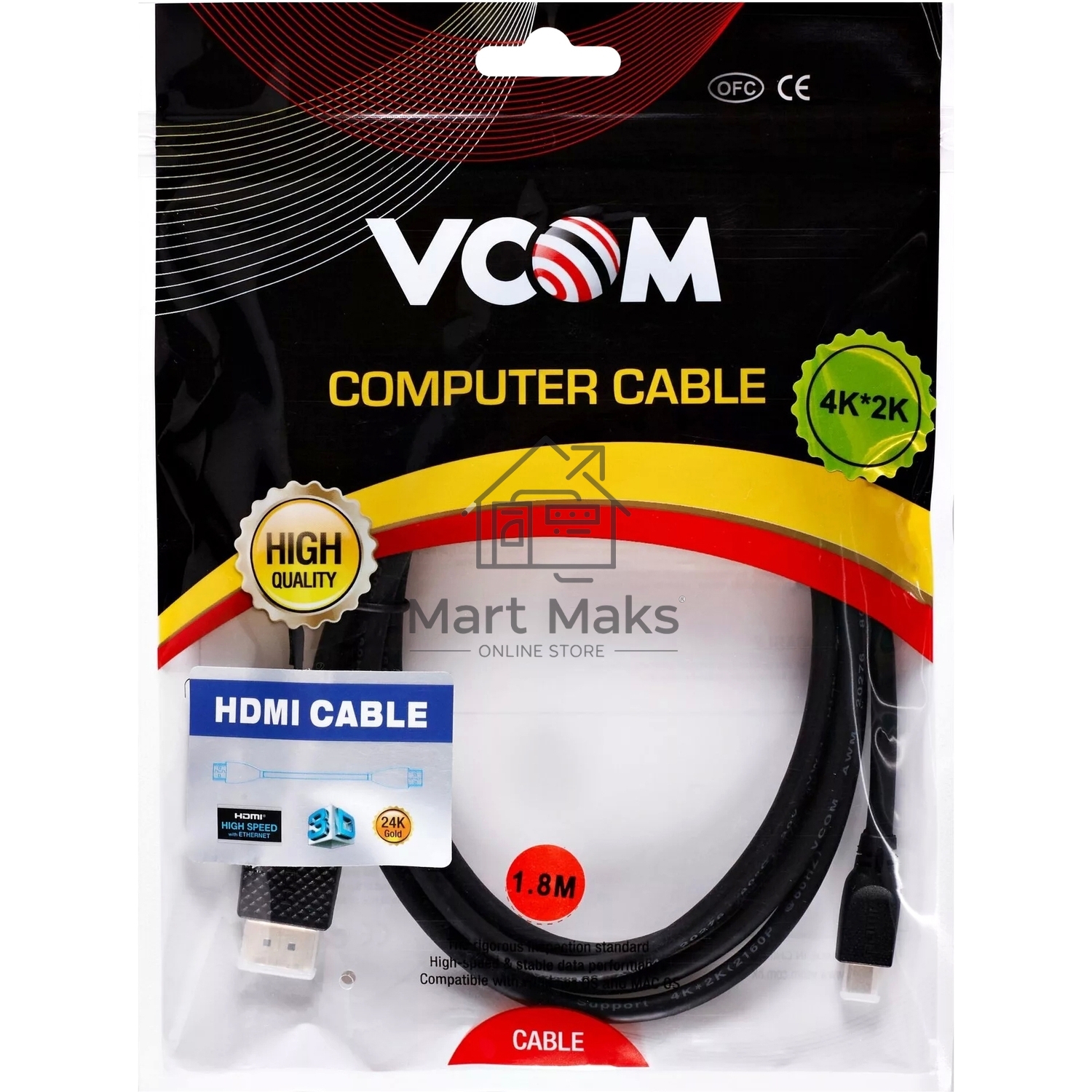 Кабель HDMI-19M --MicroHDMI-19M ver 2.0 1.8m VCOM <CG587-1.8M>