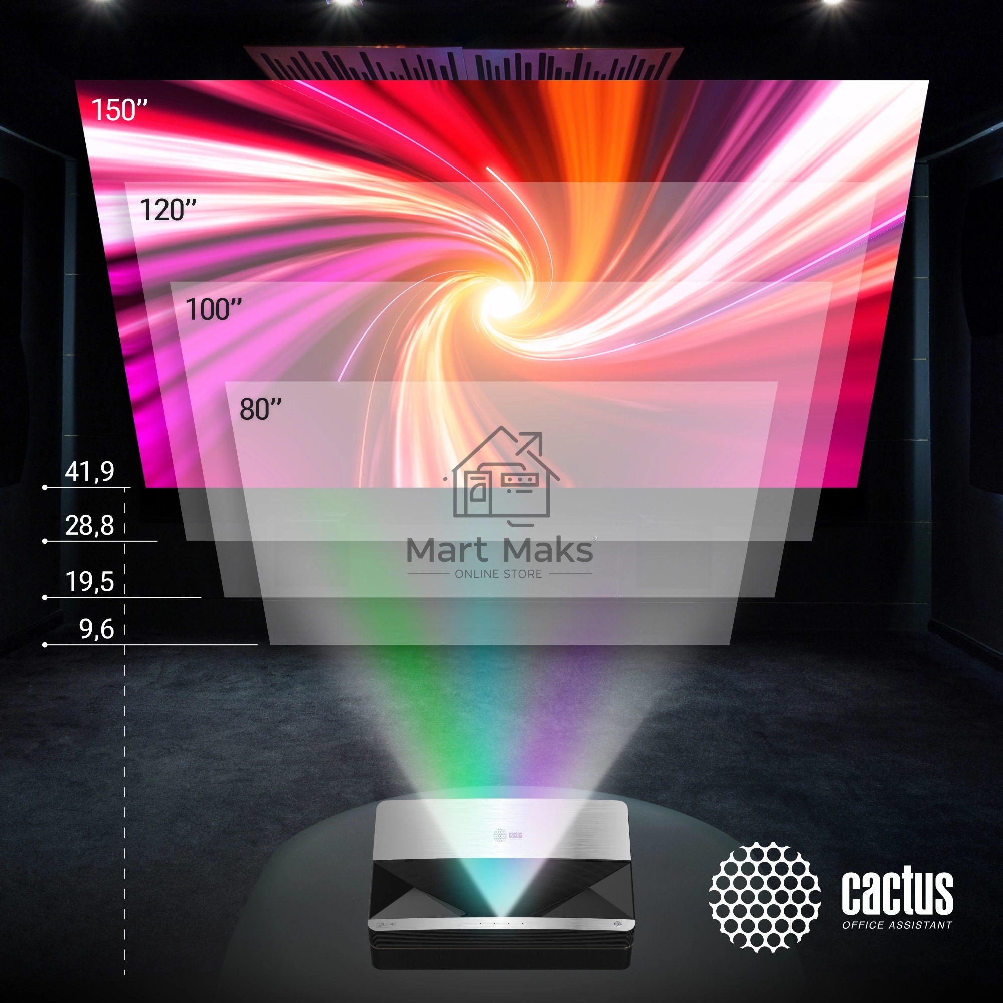 Проектор Cactus CS-U1.SG DLP 27200Lm (3840x2160) 800000:1 ресурс лампы:25000часов 2xUSB typeA 2xHDMI 9.7кг