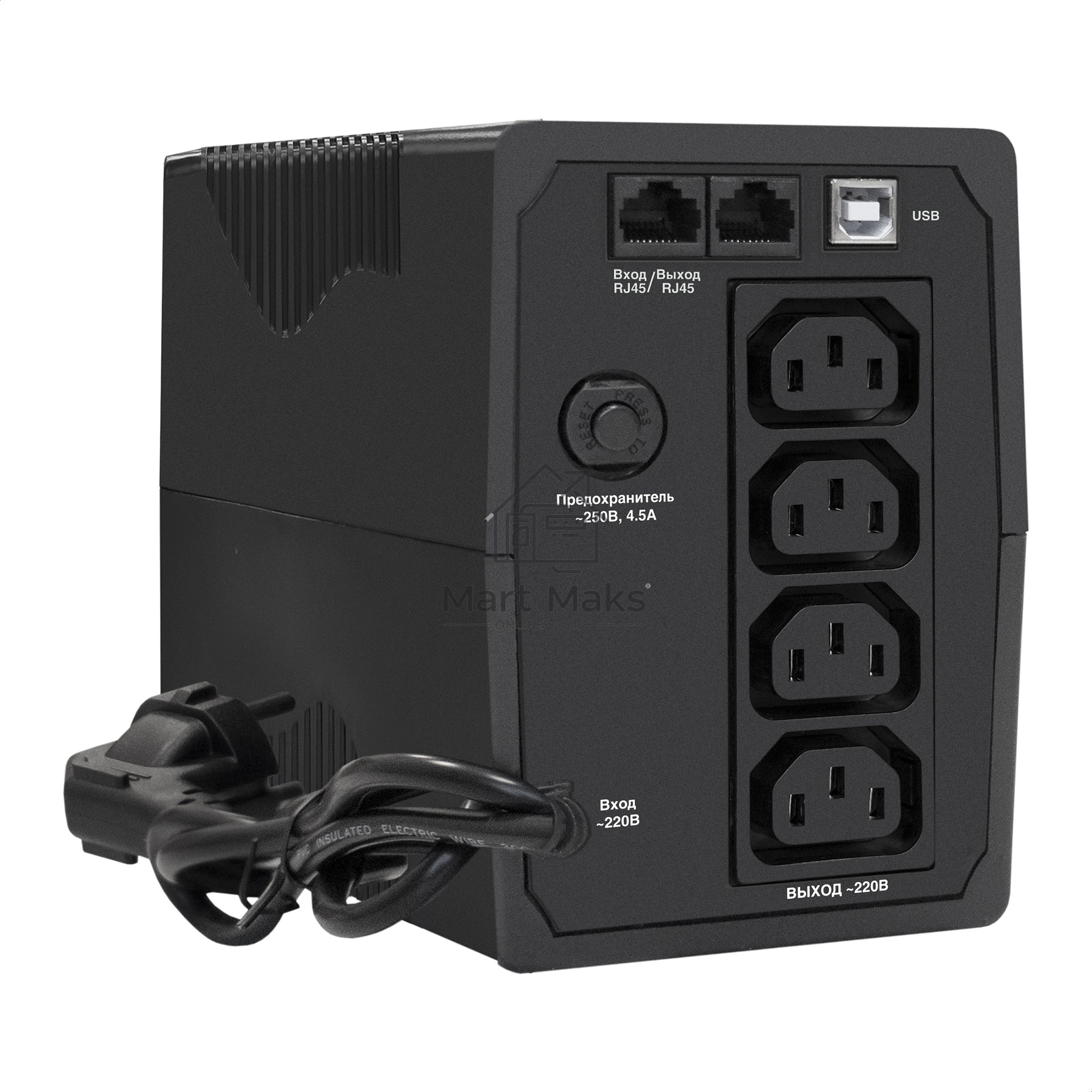 Источник бесперебойного питания ExeGate Power Back BNB-1000.LED.AVR.4C13.RJ.USB <1000VA/550W, LED, AVR, 4*C13, RJ45/11,USB, Black>