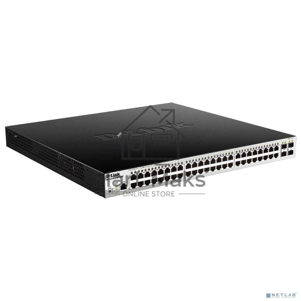 Управляемый коммутатор 2 уровня D-Link DGS-1210-52MPP/ME/B3A PROJ с 48 портами 10/100/1000Base-T и 4 портами 1000Base-X SFP (48 портов с поддержкой PoE 802.3af/802.3at (30 Вт), PoE-бюджет 740 Вт)