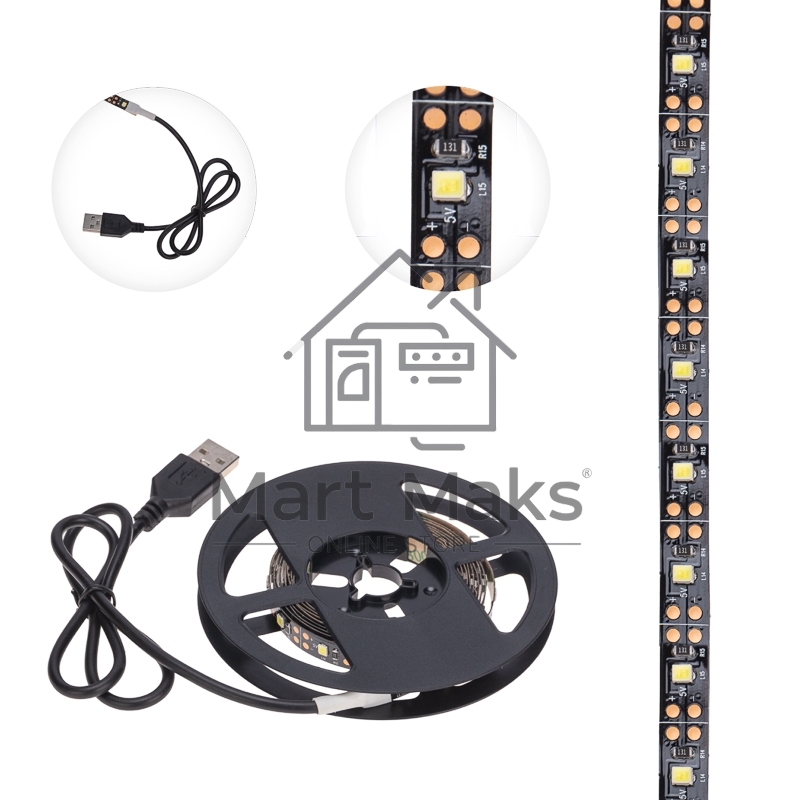 Лента LED с USB-коннектором 5 В IP23 SMD 2835 60 LED/м 2 м белый (6500 K) LAMPER