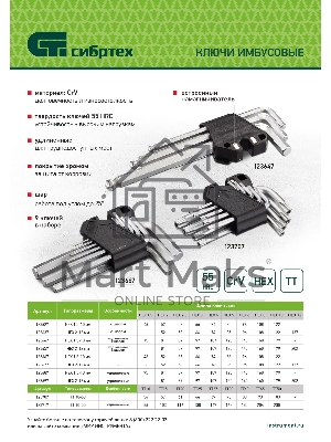 Набор ключей имбусовых Сибртех HEX, 2-12 мм, CrV, 9 шт., с шаром