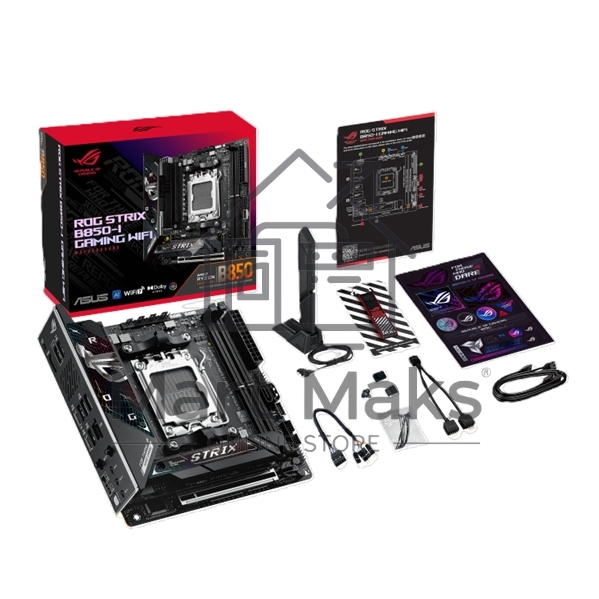 Материнская плата ASUS ROG STRIX B850-I GAMING WIFI, AM5, AMD B850, 2xDDR5, 2xM.2, 2xSATA, PCIe 4.0 x16, 1xHDMI, 1xUSB Type-C, 1x2.5Gb LAN, Wi-Fi 7, Bluetooth 5.4, 5xUSB-A 10Gbps, 1xUSB-C 20Gbps, 2xUSB-A 2.0, 3x3.5 мм, S/PDIF, 7.1, Mini-ITX