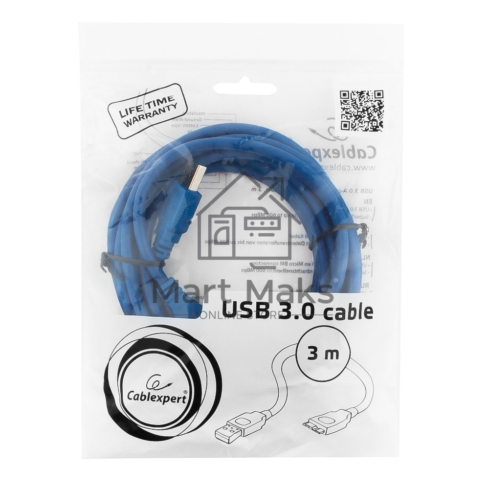 Кабель Gembird PRO CCP-mUSB3-AMBM-10, USB 3.0 кабель для соед. 3м А-microB (9 pin) позол.конт., пакет