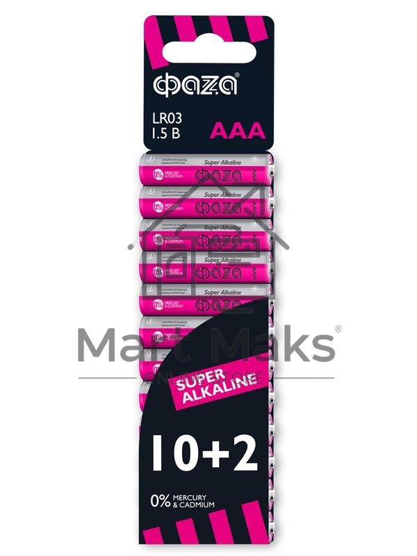 Элемент питания алкалиновый LR03 Super Alkaline SBL-10+2 (уп.12шт) ФАZА 2854612, 1.5 В