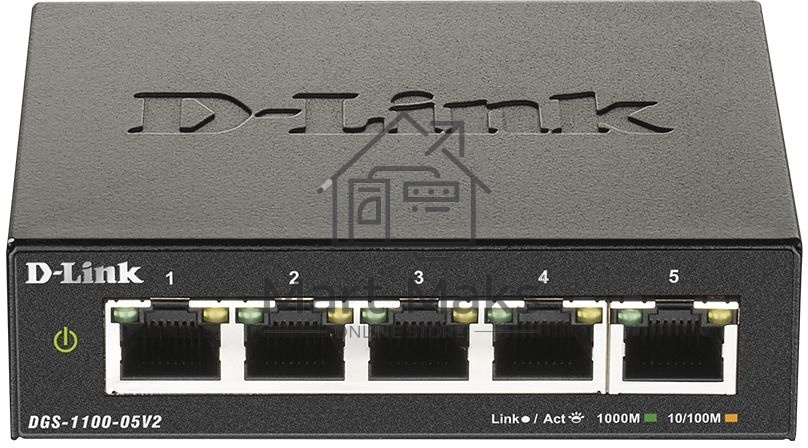 Коммутатор D-Link DGS-1100-05V2/A1A, L2 Smart Switch with 5 10/100/1000Base-T ports.8K Mac address, 802.3x Flow Control, Port Trunking, Port Mirroring, IGMP Snooping, 32 of 802.1Q VLAN, VID range 1-4094, Loopba