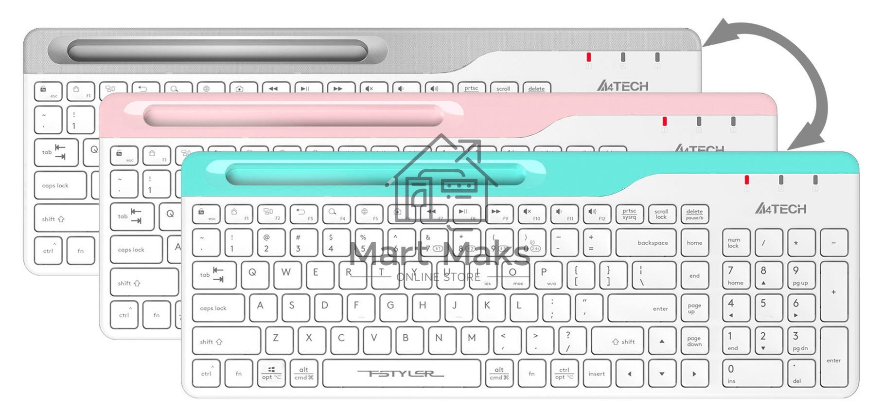 Клавиатура A4Tech Fstyler FBK25 беспроводная, USB, Bluetooth/Радиоканал, белый/серый