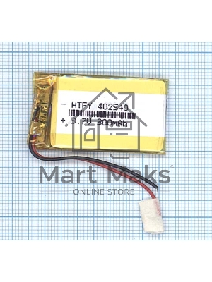 Аккумулятор Li-Pol (батарея) 4x25x40мм 2pin 3.7V/300mAh Аккумулятор Li-Pol (батарея) 4x25x40мм 2pin 3.7V/300mAh