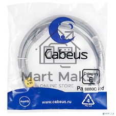 Шнур комм. Cabeus, cat.6, неэкр., U/UTP, RJ45/RJ45, 250 МГц, LSZH, AWG24, 3м, серый